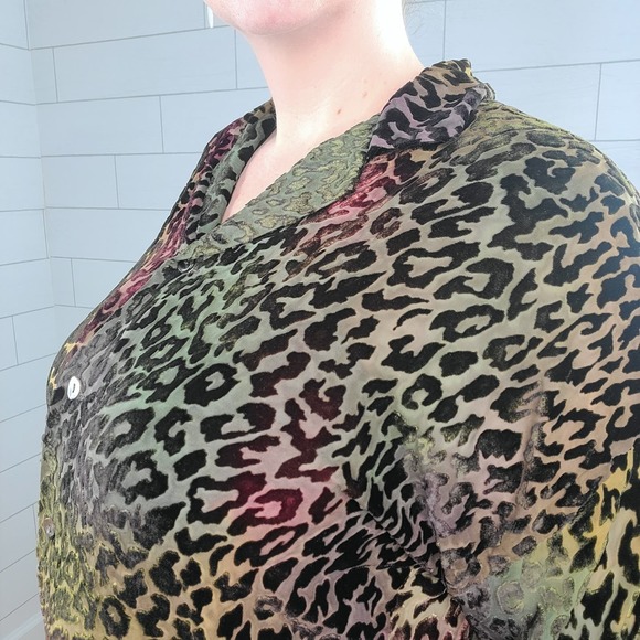 Kay Chapman Blouse Leopard Print Ombre Rainbow Burnout Velvet Small Art to Wear - Picture 11 of 14